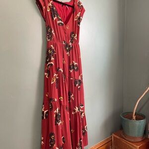 Floral Print Red Maxi Dress